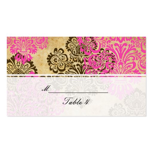 Vintage Pink and Brown Damask Wedding Place Cards Business Card (front side)