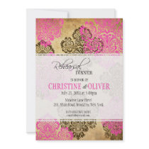 Vintage Pink and Brown Wedding Rehearsal Dinner Custom Invitation