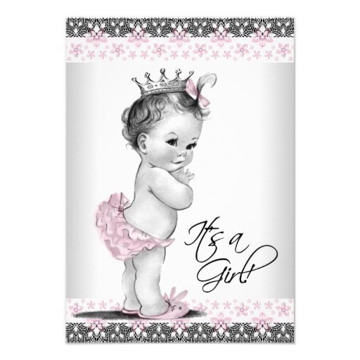 Vintage Pink and Gray Baby Girl Shower Invites