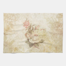 Vintage Pink and Ivory Rose Kitchen Towel