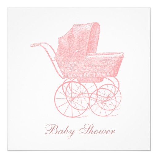 Vintage Pink Baby Carriage Baby Girl Shower Personalized Announcement