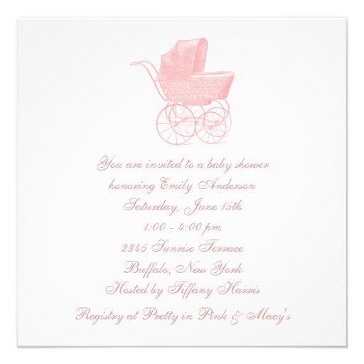 Vintage Pink Baby Carriage Baby Girl Shower Personalized Announcement