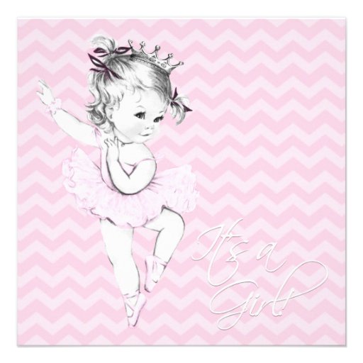 Vintage Pink Ballerina Princess Baby Shower Custom Announcements