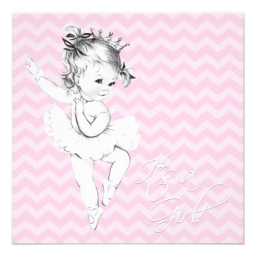 Vintage Pink Ballerina Princess Baby Shower Invite