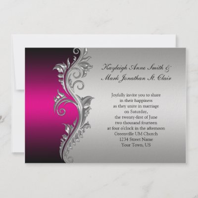 Vintage Pink Black and Silver Wedding Invitation by dmboyce
