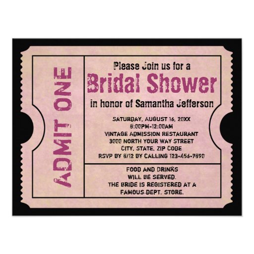 Vintage Pink Bridal Shower Ticket Invitations