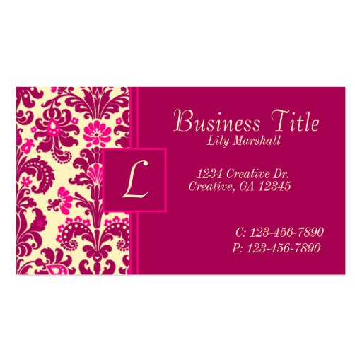 Vintage Pink Business Card (front side)