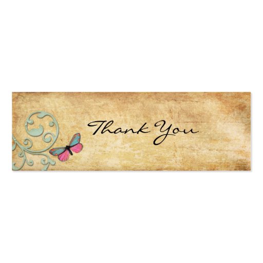 Vintage Pink Butterfly Thank You Note Business Card Template (front side)