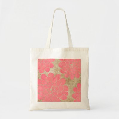 Vintage Pink Dahlia Floral Wedding Tote Bags