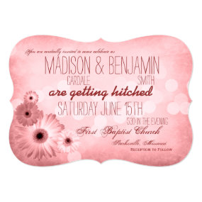Vintage Pink Daisies Typography Wedding Invitation