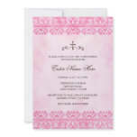 Vintage pink damask baptism/christening invitation