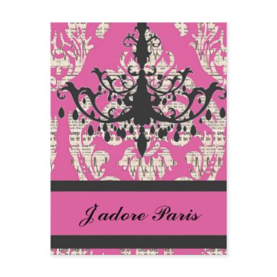 Vintage Pink Damask  Chandelier Post Card