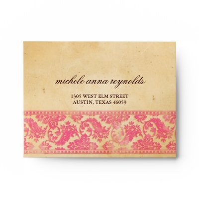 Vintage Pink Damask Lace Printed Wedding Envelope by foreverwedding