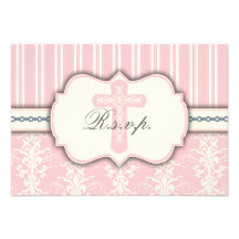 Vintage Pink Damask Religious RSVP Response Card