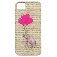 Vintage girly pink elephant and heart shaped balloons iPhone case