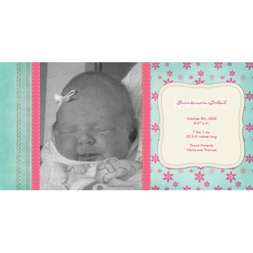 Vintage Pink Floral Birth Announcement photocard
