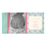 Vintage Pink Floral Birth Announcement Custom Photo Card