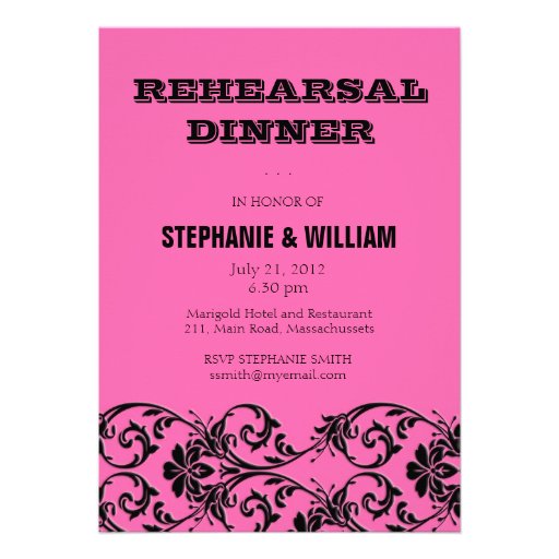 Vintage Pink Floral Rehearsal Dinner Card Personalized Invites