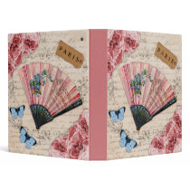 Vintage Pink French Fan 3 Ring Binder