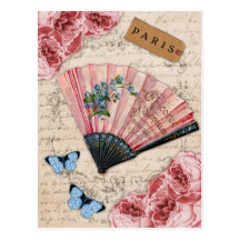 Vintage Pink French Fan Post Card