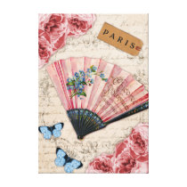 Vintage Pink French Fan Wrapped Canvas Gallery Wrap Canvas