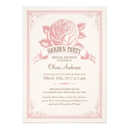 Vintage Pink Garden Party Shower Invitations