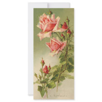 Vintage Pink Garden Roses for Valentine's Day Rack Card Template