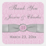 Vintage Pink, Gray Damask Wedding Favor Sticker