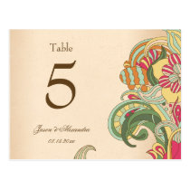 Vintage pink green floral wedding table number post card