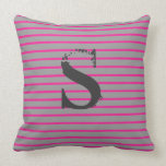 Vintage Pink & Grey Stripes Monogrammed Pillow