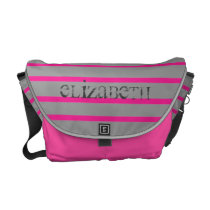 Vintage Pink & Grey Stripes Personalized Bag
