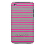 Vintage Pink & Grey Stripes Personalized Case Barely There iPod Cover