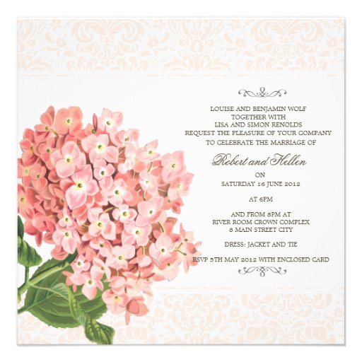 Vintage Pink Hydrangea Wedding Invitation