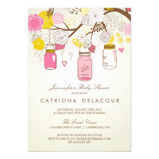 Vintage Pink Mason Jars Baby Shower Invitation