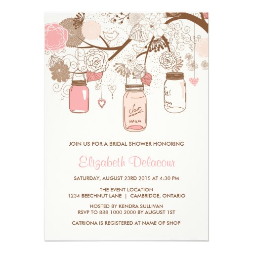 Vintage Pink Mason Jars Bridal Shower Invitation (front side)