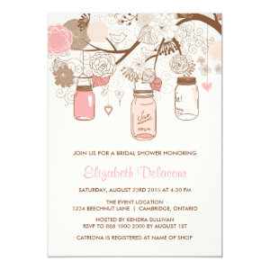 Vintage Pink Mason Jars Bridal Shower Invitation 5