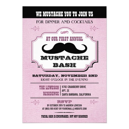 Vintage Pink Mustache Bash Custom Announcements