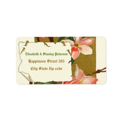 Vintage pink oleander flowers wedding label