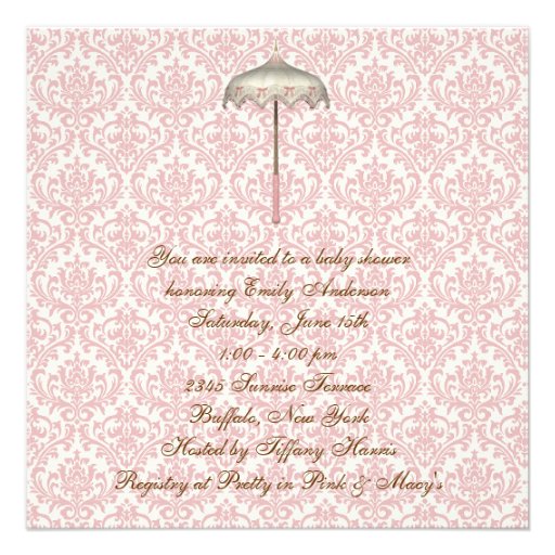 Vintage Pink Parasol Umbrella Baby Girl Shower Announcement
