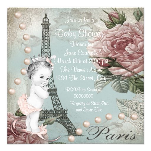 Vintage Pink Paris Baby Shower Custom Announcements