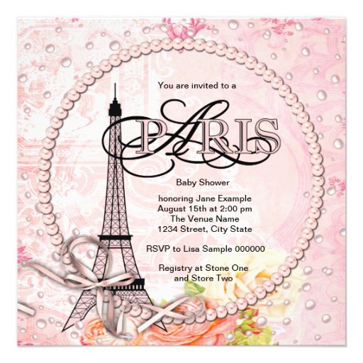 Vintage Pink Paris Baby Shower Invitations
