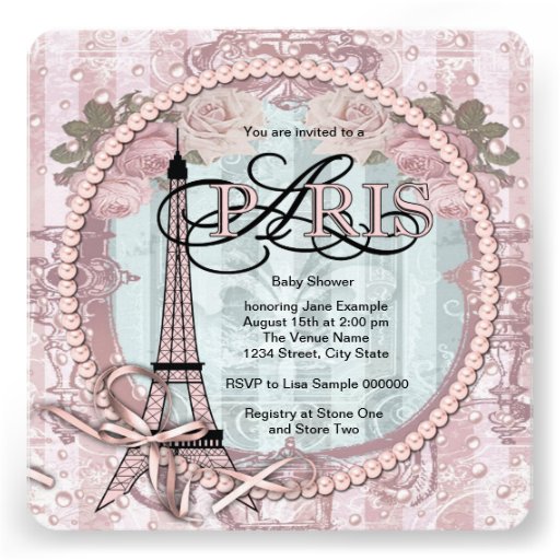 Vintage Pink Paris Baby Shower Invitations