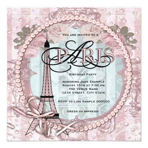 Vintage Pink Paris Birthday Party Invitations