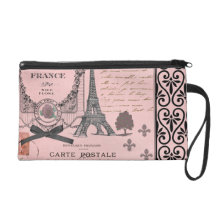 Vintage Pink Paris Collage bag Wristlet