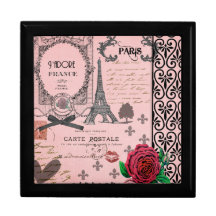 Vintage Pink Paris Collage jewelry box