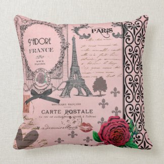 Vintage Pink Paris Collage romantic pillow