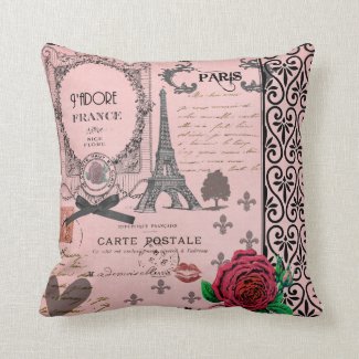 Vintage Pink Paris Collage romantic pillow