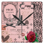 Vintage Pink Paris Collage wall clock