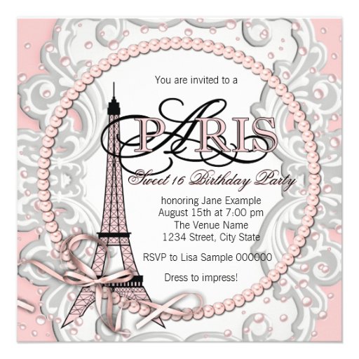Vintage Pink Paris Sweet 16 Birthday Party Personalized Invite