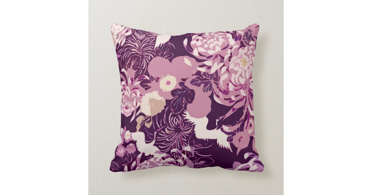 Vintage Pink purple flowers and birds PLdesign Throw Pillow Zazzle